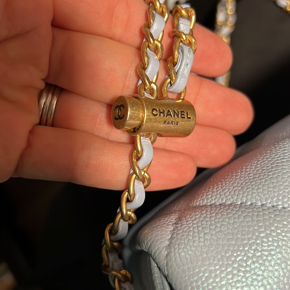 RESERVED Chanel my perfect Mini Square 21k Iridescent Light Blueadjustable chain - Picture 8 of 13